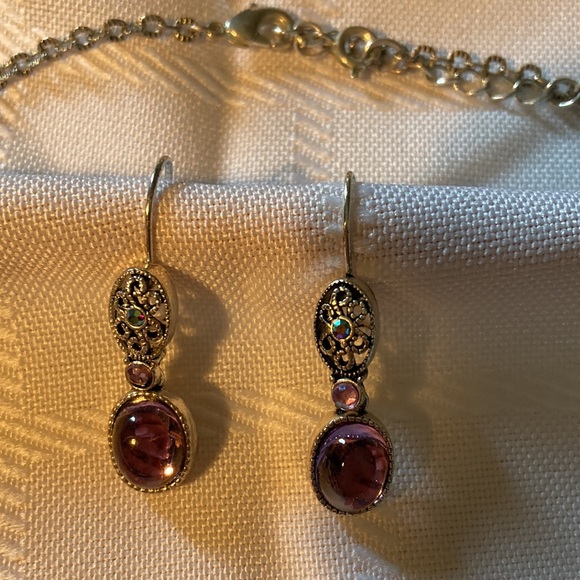 Stunning Vintage Avon Silverplate and Amethyst Lariat Necklace & Earrings - Picture 2 of 4